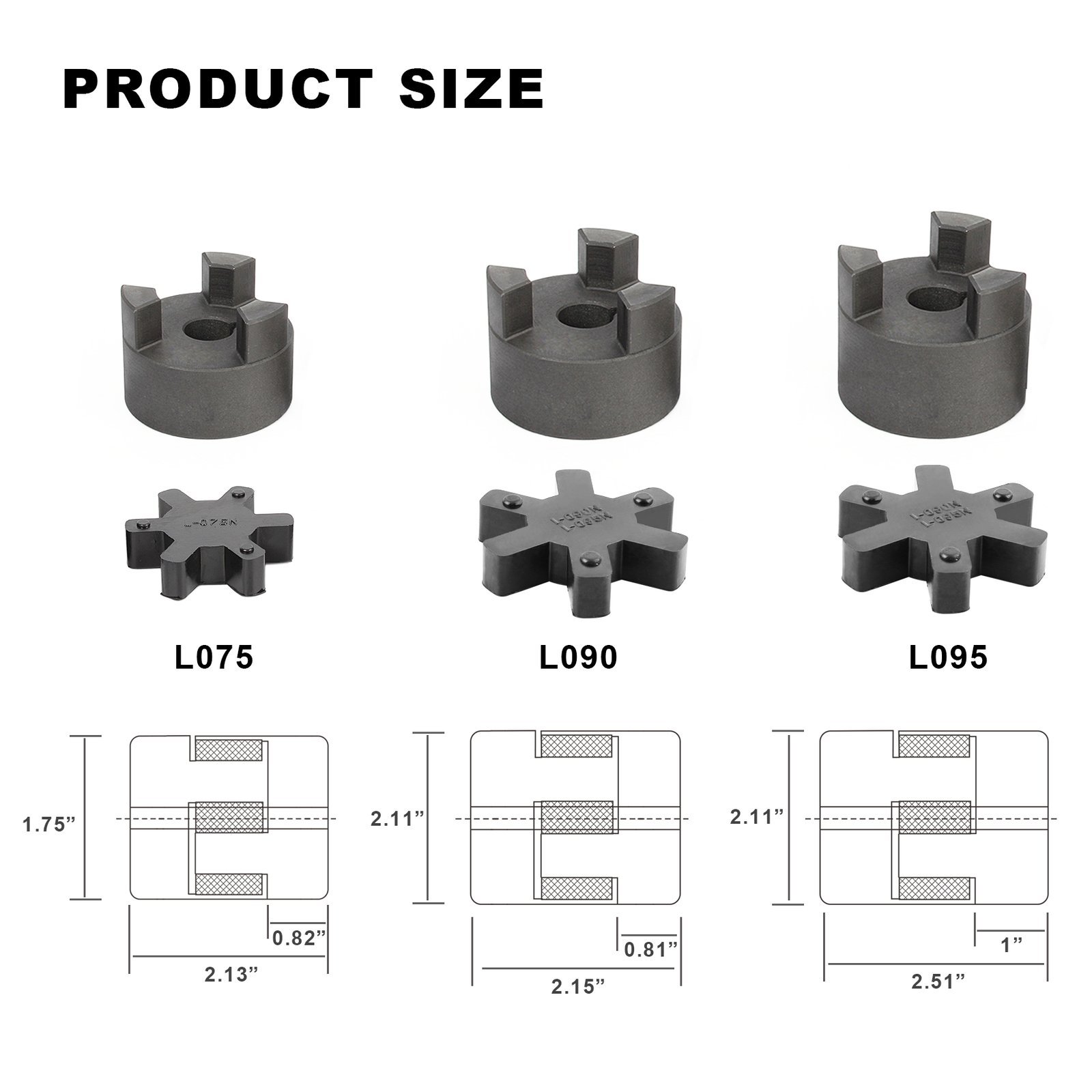 5/8" To 3/4" L075 Flexible Jaw Coupling Set With Rubber Spider For Log Splitters & Equipment