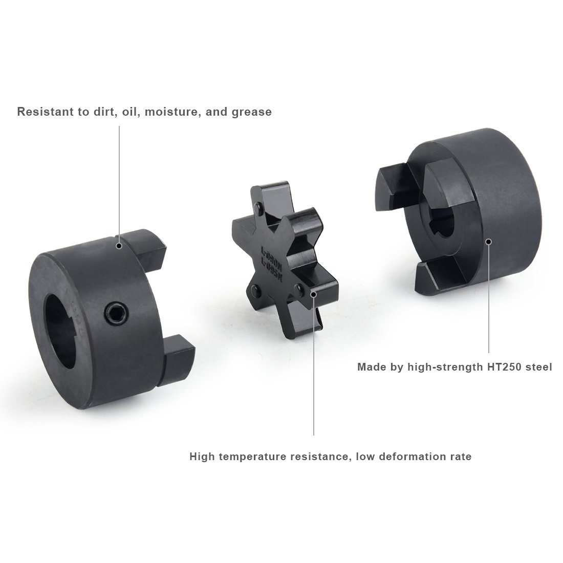 thumbnail image 2 of Lexar Industrial L095 3-Piece Flexible L-Jaw Coupling Set – 5/8” Bore With Buna-N Spider 2 of 6