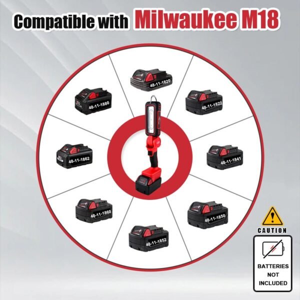 Cordless LED Work Light for Milwaukee m18 18V 2500LM Battery Light with Hook Portable Inspection Light for Car Repair, Workshop, Camping, Outdoor (2 Modes, NO Battery) - Image 6