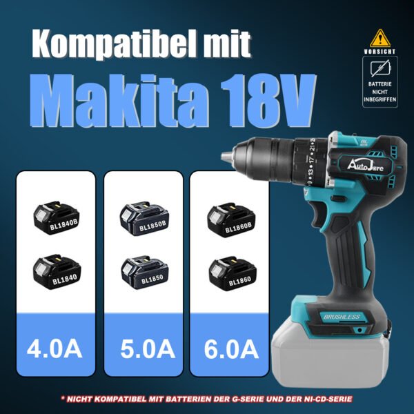 AUTOJARE Cordless Impact Drill Compatible with Makita 18V 13MM Brushless Drill Driver 35+3 Torque Levels 90 N.m 2 Adjustable Levels Cordless Drill - Image 8